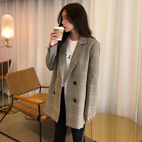 Collar Plaid Women Blazer - ROUTINE FASHION